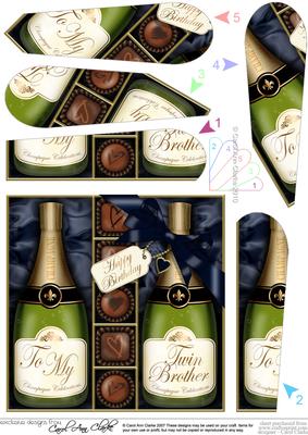Birthday Twin Brother Champers & Chocs Fan Pyramage Topper
