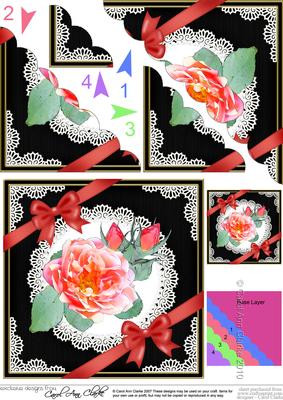 Rose and Lace Scallop Corner Side Stacker Topper