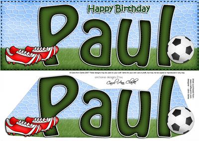 Large Dl Birthday Paul Football Card & 3D Decoupage