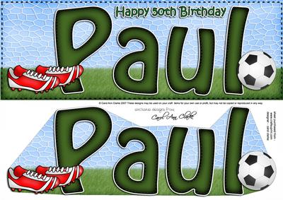 Large Dl 50th Birthday Paul Football Card & 3D Decoupage