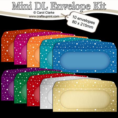 10 Mini Dl (80 x 215mm) Xmas Brights Falling Snow Envelopes