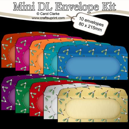 10 Mini Dl (80 x 215mm) Xmas Brights Mistletoe Envelopes