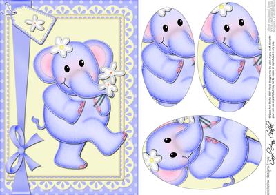 A5 Lola Elephant's Flowers Oval Pyramage Topper