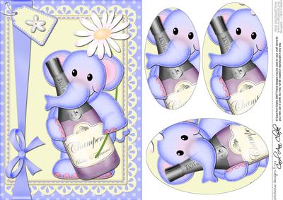 A5 Lola Elephant's Champagne Oval Pyramage Topper