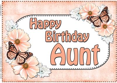A4 Birthday Aunt Flowers & Butterflies Card Topper