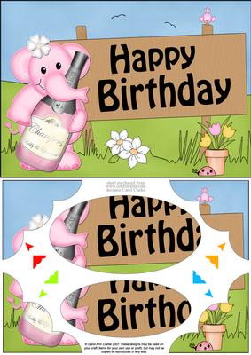 A5 Lola Elephant Birthday Scallop Corners and Pyramage