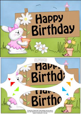 A5 Little Bunny Birthday Scallop Corners and Pyramage