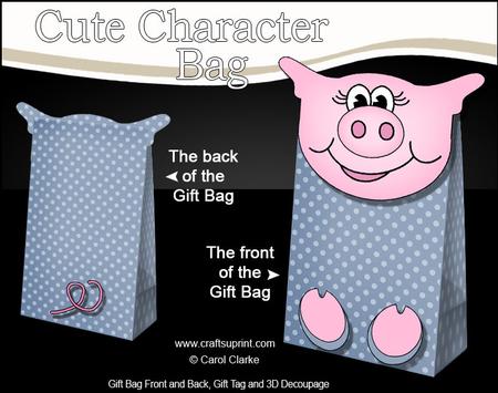 3D Ziggy Piggy Cute Character Gift Bag Mini Kit