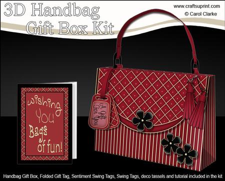 3D Red & Black Quilted Handbag Treat or Favour Box Kit
