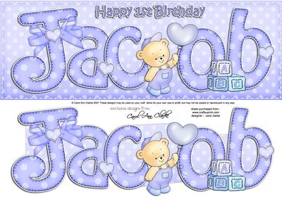 Large Dl 1st Birthday Jacob Teddies Quick Card 3D Decoupage