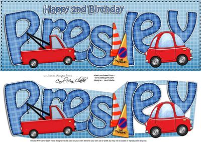 Large Dl 2nd Birthday Presley Cars Quick Card N 3D Decoupage