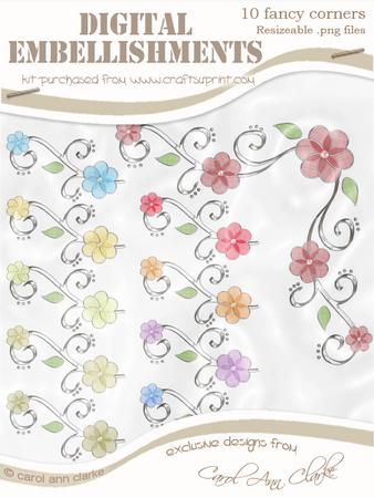 'organza and Pearl Flower Corner' Digital Embellishments - Luscious Berries Colours