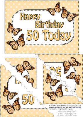 5x7 50th Birthday Butterflies Scallop Corner