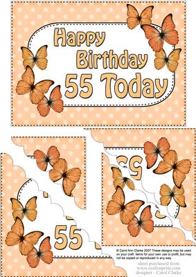 5x7 55th Birthday Butterflies Scallop Corner