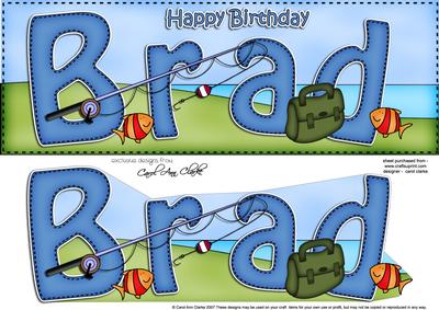 Large Dl Birthday Brad Fishing Card & 3D Decoupage