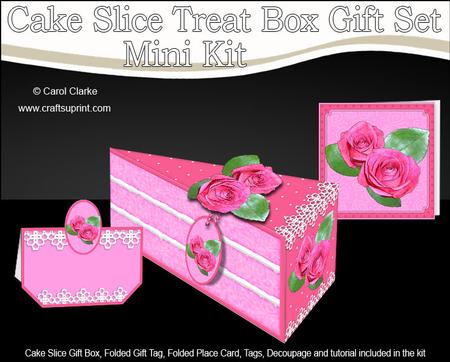 3D Elegant Roses Cake Slice Treat Box Gift Set Mini Kit