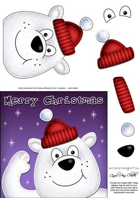 Xmas Ben Polar Bear 6x6 Fun Novelty Quick Card & 3D Decoupag