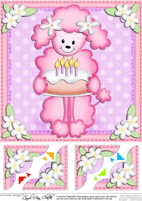 8 x 8 Bon Bon Poodle's Birthday Cake Scalloped Topper
