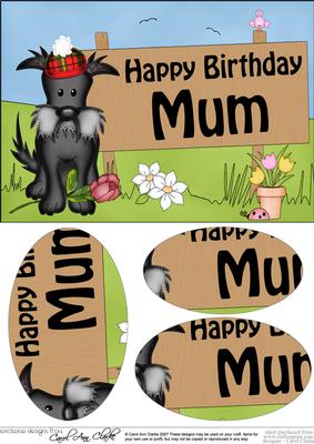 A5 Scottie Dog Birthday Mum Oval Pyramage Topper