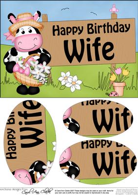 A5 Milly Moo Cow Birthday Wife Oval Pyramage Topper