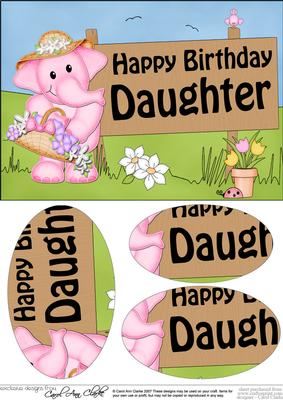 A5 Lola Elephant Birthday Daughter Oval Pyramage Topper