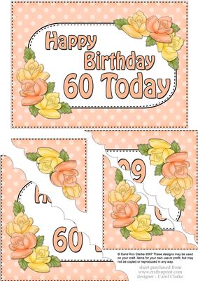 5x7 60th Birthday Roses Scallop Corner