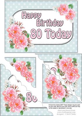5x7 80th Birthday Bouquet Scallop Corner