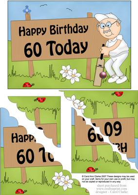 5x7 60th Birthday Bert Plays Cricket Scallop Corner
