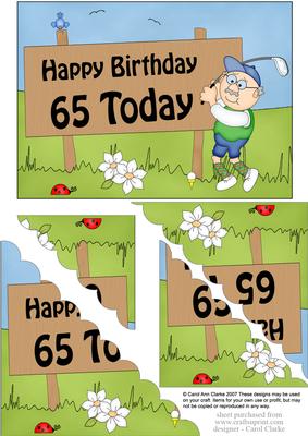 5x7 65th Birthday Bert Plays Golf Scallop Corner