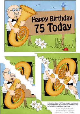 5x7 75th Birthday Bert Plays the Tuba Scallop Corner