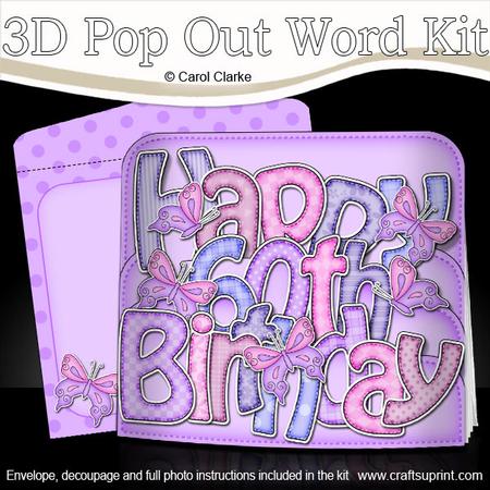 3D 60th Birthday Butterflies Pop Out Word Card