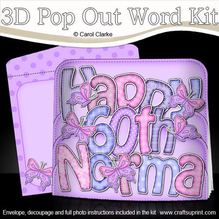 3D 60th Birthday Norma Butterflies Pop Out Word Card