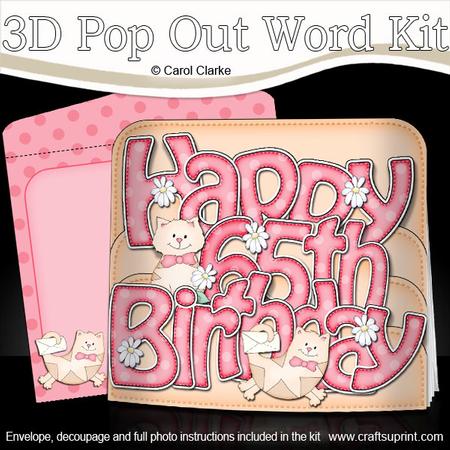 3D 65th Birthday Cats Pop Out Word Card