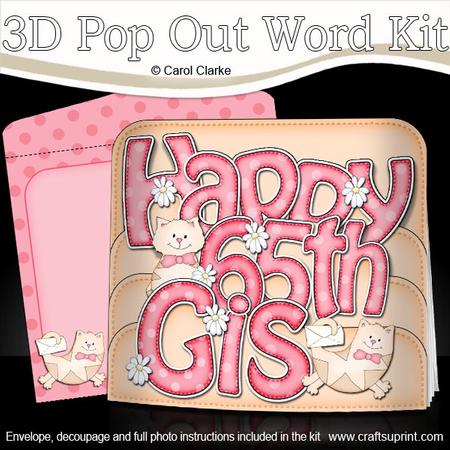 3D 65th Birthday Gis Cats Pop Out Word Card
