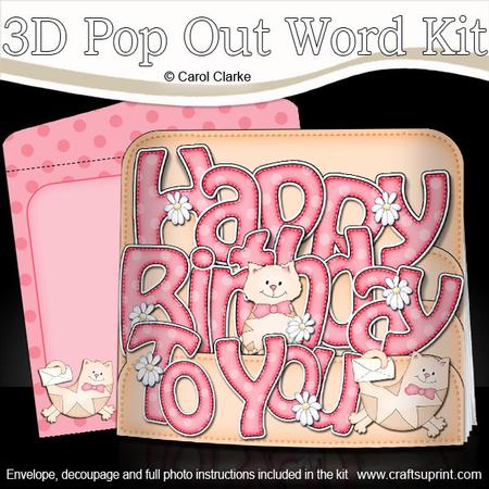 3D Birthday Cats Pop Out Word Card