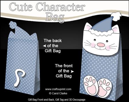 3D Little Cat Cute Xmas Character Gift Bag Mini Kit