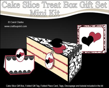3D Elegant Hearts Cake Slice Treat Box Gift Set Mini Kit