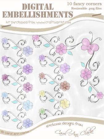 'organza Butterfly and Flower Corner' Digital Embellishments - Sorbet Colours