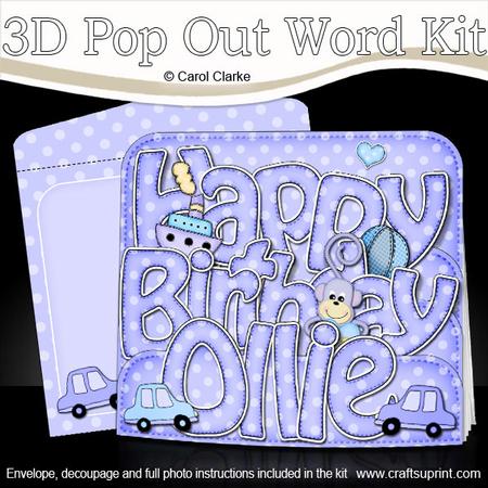 3D Birthday Ollie Cars Pop Out Word Card
