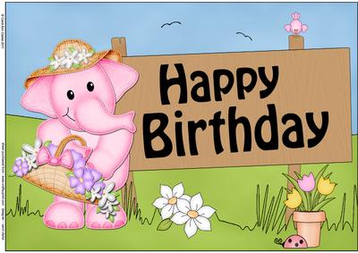 A4 Lola Elephant Birthday Card Topper