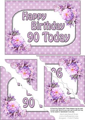5x7 90th Birthday Flowers Scallop Corner