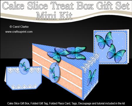 3D Pretty Butterflies Cake Slice Treat Box Gift Set Mini Kit