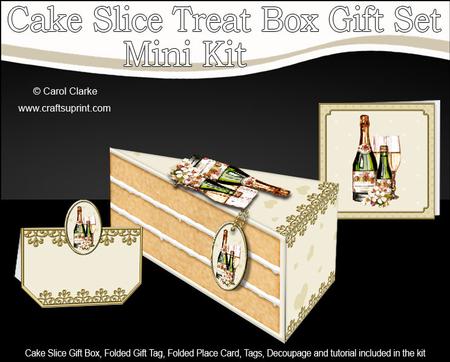 3D Champagne & Flowers Cake Slice Treat Box Gift Set