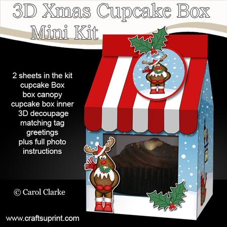 3D Xmas Rudolph Pudding Carton Cupcake or Treat Box Mini Kit