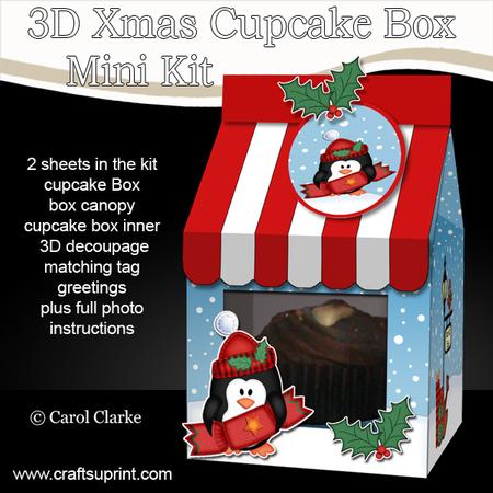 3D Xmas Penguin Cracker Carton Cupcake or Treat Box Mini Kit