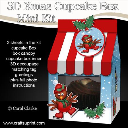 3D Xmas Skating Robin Milk Carton Cupcake or Treat Box