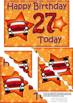5x7 27th Birthday Sports Car Scallop Corner