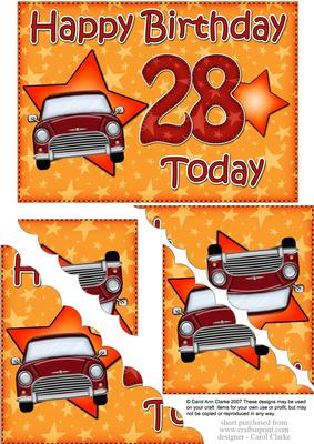 5x7 28th Birthday Mini Car Scallop Corner
