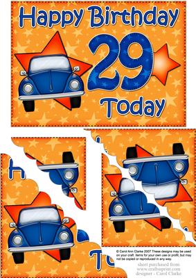 5x7 29th Birthday Beetle Car Scallop Corner