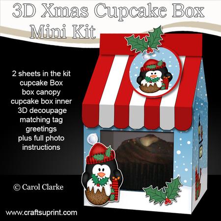 3D Xmas Penguin Milk Carton Cupcake or Treat Box Mini Kit